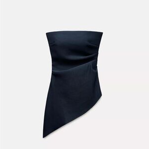 ZARA navy blue strapless asymmetrical top